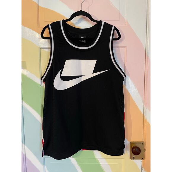 Nike NSW Reversible Tank Top Large Black Swoosh Red Check Mesh Jersey - Picture 1 of 10